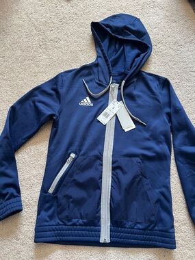 adidas Navy and Light Gray Full-Zip Hooded Jacket